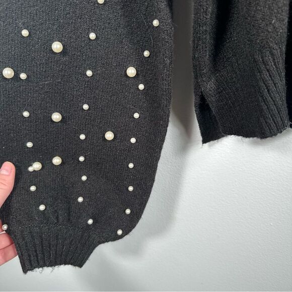 Sincerely Jules Pearl Studded Balloon Sleeve Black Pullover Sweater Size Medium - Picture 6 of 13